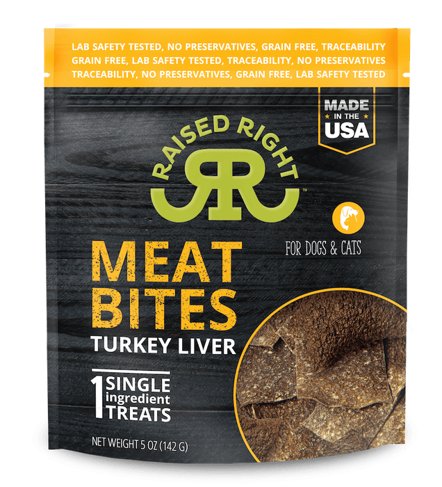 Raised Right Meat Bites Dog Jerky Treats Turkey Liver, 5oz