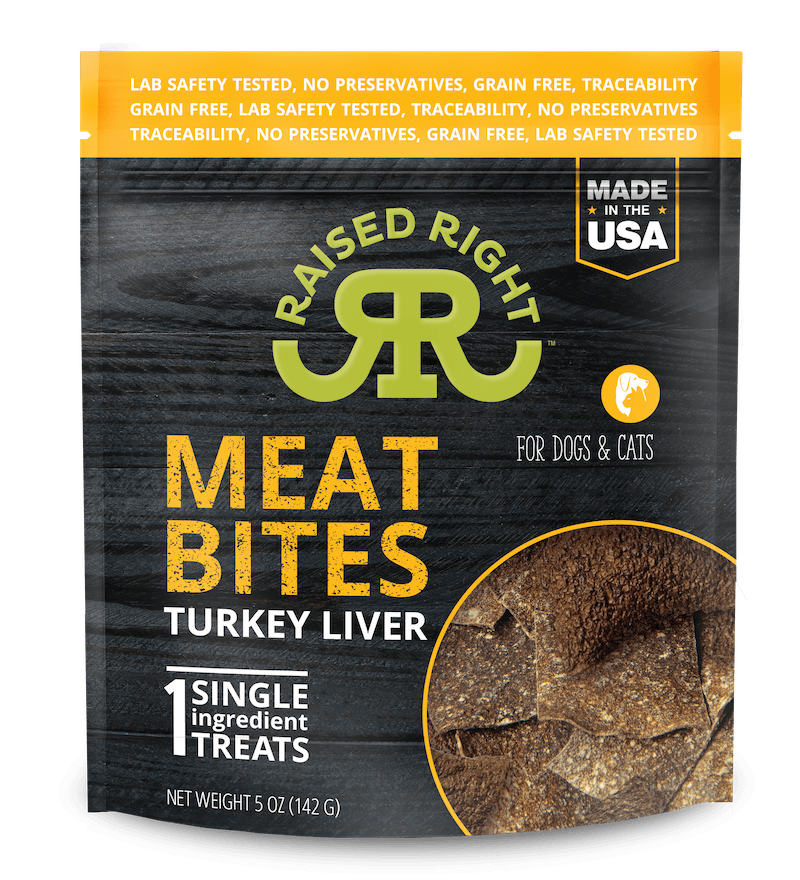 Raised Right Meat Bites Dog Jerky Treats Turkey Liver, 5oz
