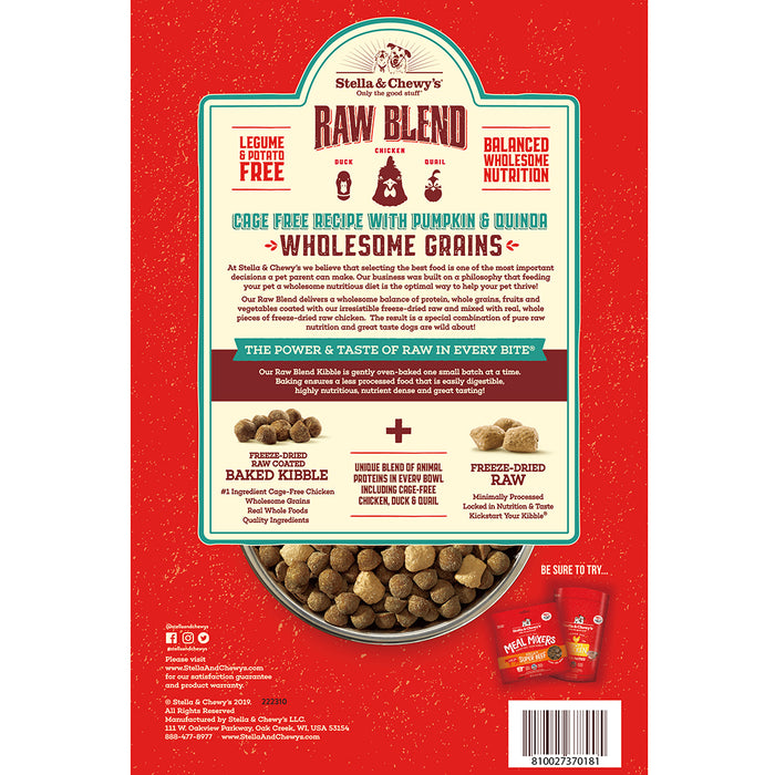 Stella & Chewy's Raw Blend Wholesome Grains Dog Dry Food Cage-Free, Pumpkin, & Quinoa